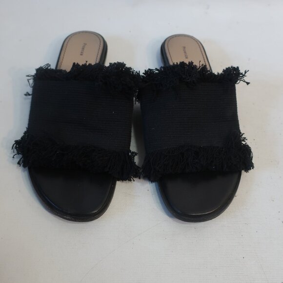 Proenza Schouler Black Fray Fringe Trim Canvas Slip-On Slide Sandal 38.5 US/8.5 - Picture 4 of 16